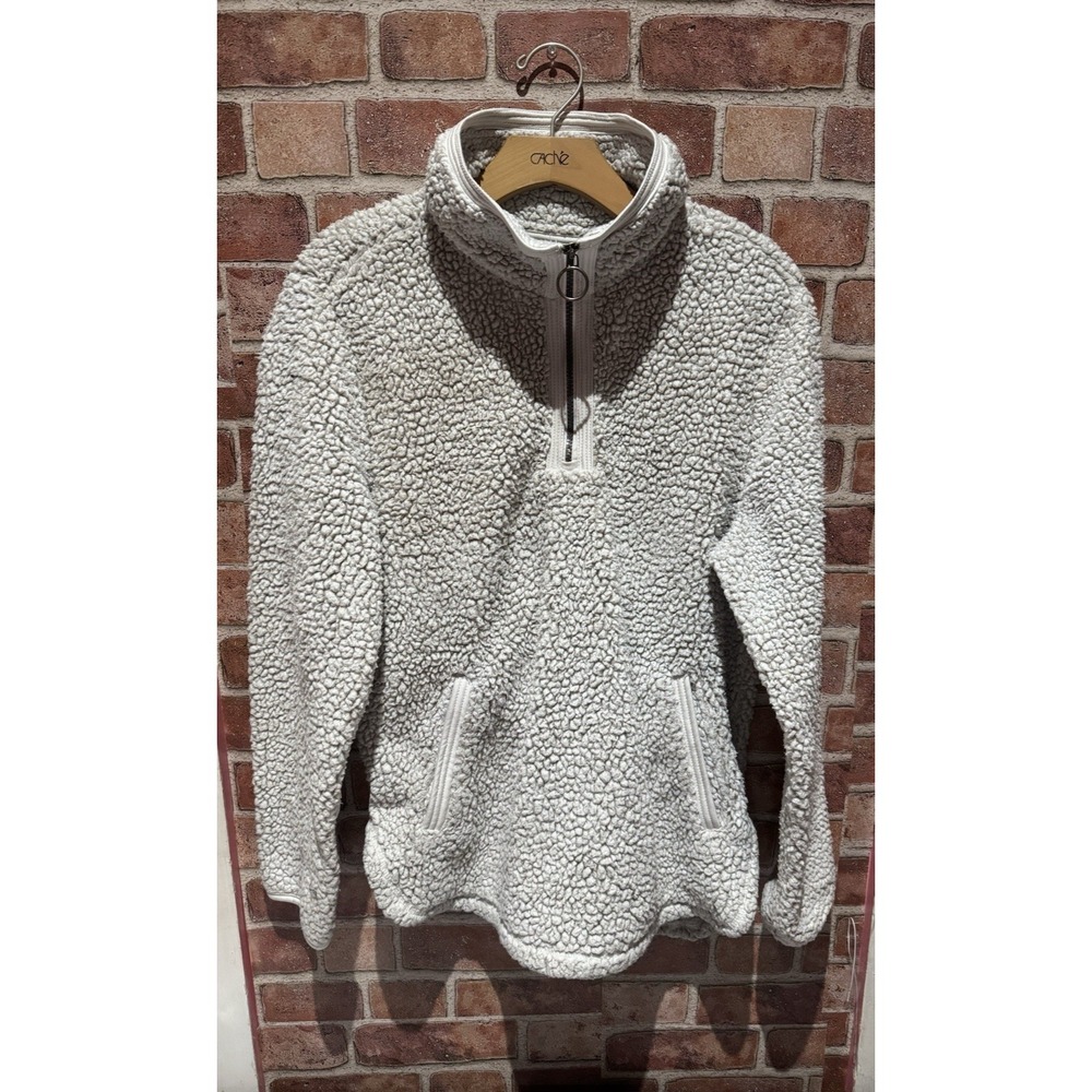 Cozy Sherpa Turtleneck Jacket Women's Size M Gray Pullover 1/4 Zip Polyester